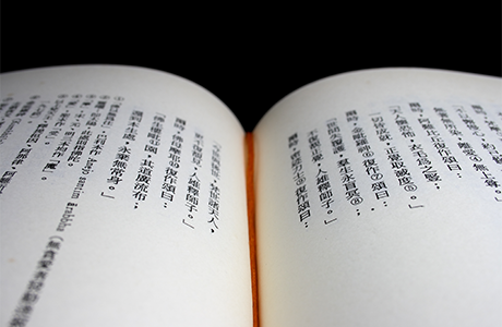 An open book with chinese characters