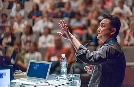 Person speaking at an event