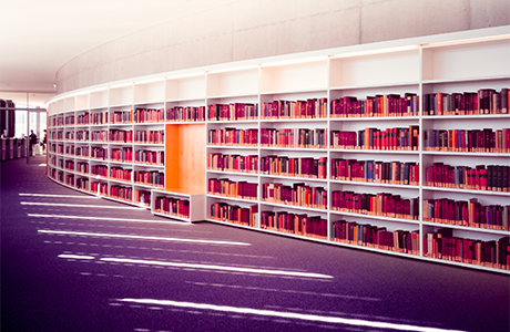 Library stacks filled with books