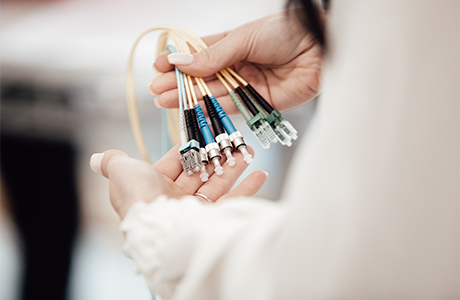 Person holding wires as an IT professional