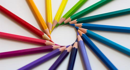 Group of colored pencils forming a circular shape